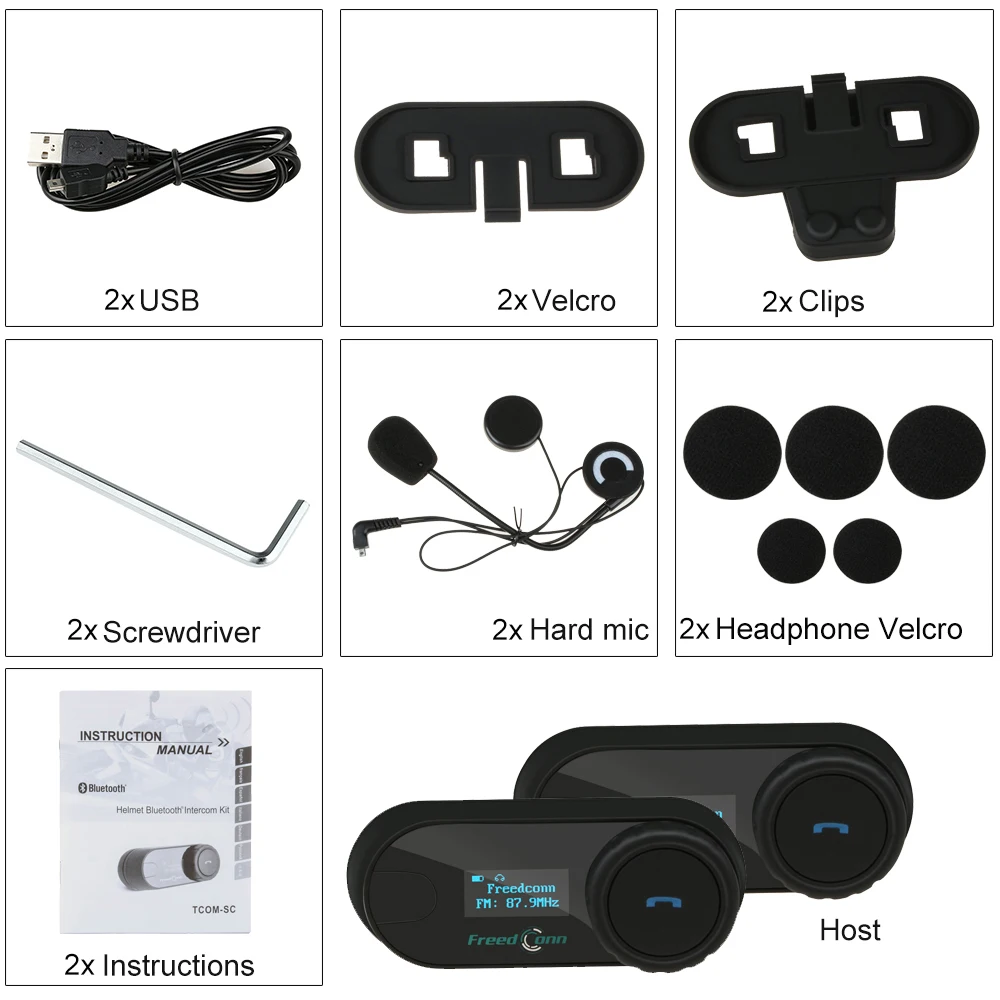 2 шт. FreedConn TCOM-SC BT Bluetooth водонепроницаемый мотоциклетный шлем домофон гарнитура с ЖК-экраном fm-радио