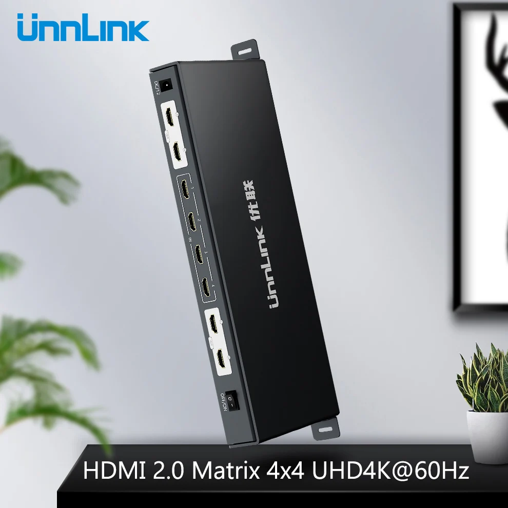 Unnlink HDMI 2.0 Matrix 4x4 UHD4K@60Hz 1080@60Hz Switch Splitter 4 Input 4 Output Matrix with RS232 IR Remote Control for TV ps4