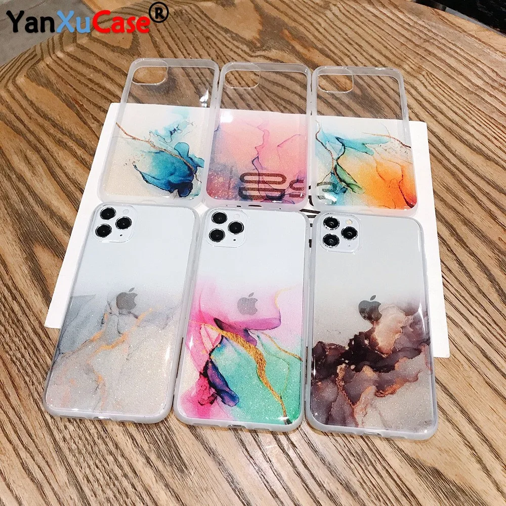 US $197.76 100pcs Wholesale Marble Phone Case For IPhone 12 Mini 11 Pro Max XR XS Max 7 8 Plus SE Gradient Watercolor Painting Clear Cover