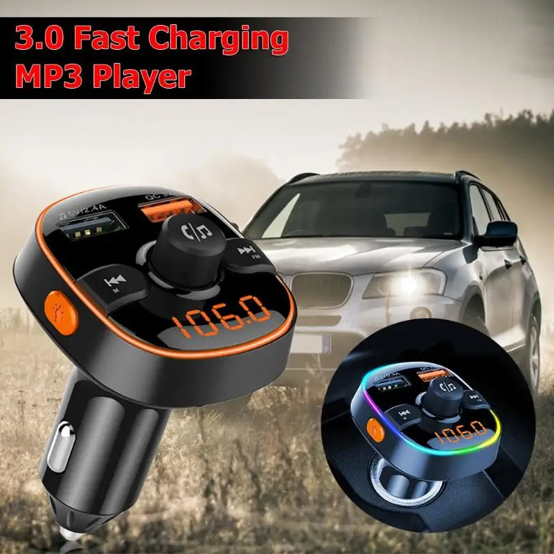 BC52 QC3.0 Быстрая зарядка двойной USB зарядное устройство автомобильный комплект беспроводной Bluetooth 5,0 Hands-free атмосферный свет цифровой дисплей MP3-плеер