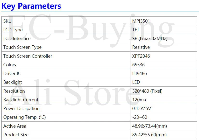 3,5 Zoll 3,5" TFT LCD Touch Screen Display Modul 320x240 ILI9486 Treiber SPI Schnittstelle für Raspberry Pi A A+ B B+ 2B 3B 3B+ 4B – Detail 1