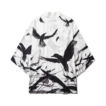 

Japanese Kimono Jacket Black Eagle Print Harajuku 2020 Hip Hop Men Japan Style Streetwear Jacket Summer Thin Clothes Red Kimono