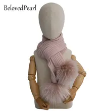 Пушистый меховой помпон украшение зимний детский шарф Шерстяная Смесь вязаная манишка для мальчиков и девочек