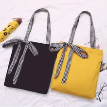 Напрямую от производителя, распродажа, стиль, женская Холщовая Сумка с бантом, черная сумочка, клетчатая сумка для покупок