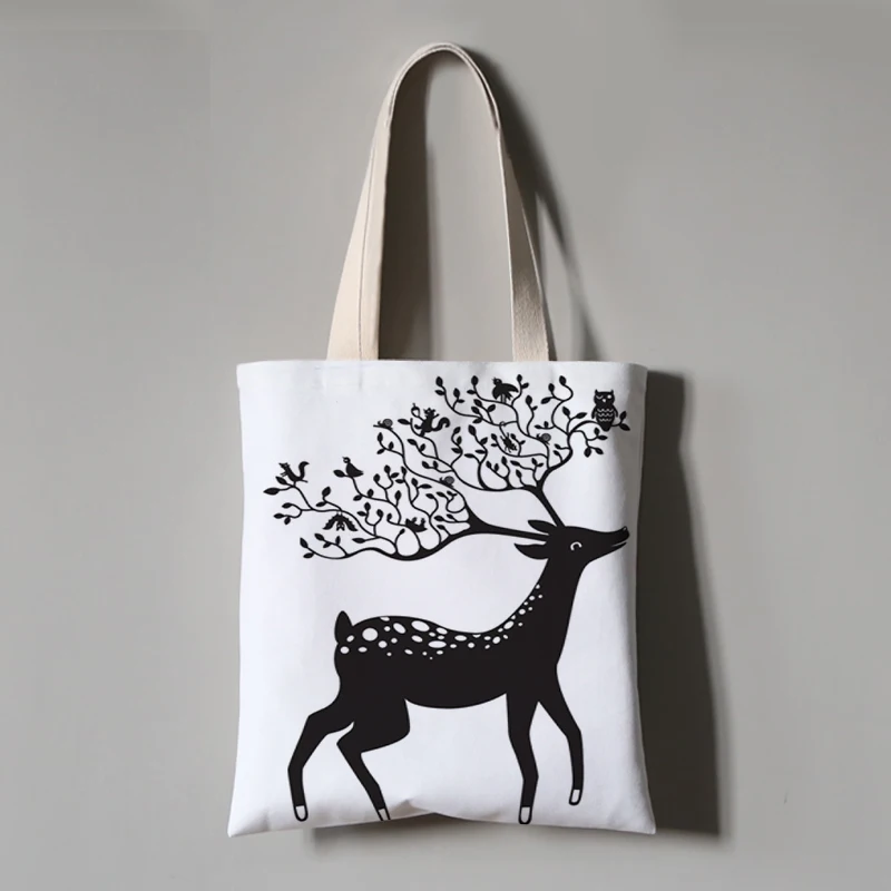 

Moose Canvas Bag Environmental Protection Cloth Bag One-shoulder Portable Men's and Women's Shopping Bag Art Retro Harajuku