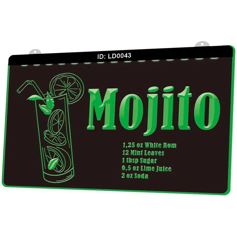 LD0043 Mojito Пивной Напиток бар новый 3D гравировальный светодиодный световой знак