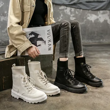 

Fashion Women Boots 2020 New Autumn Casual Round Head Platform Comfortable Breathable Solid Color Female Motorcycle Boots