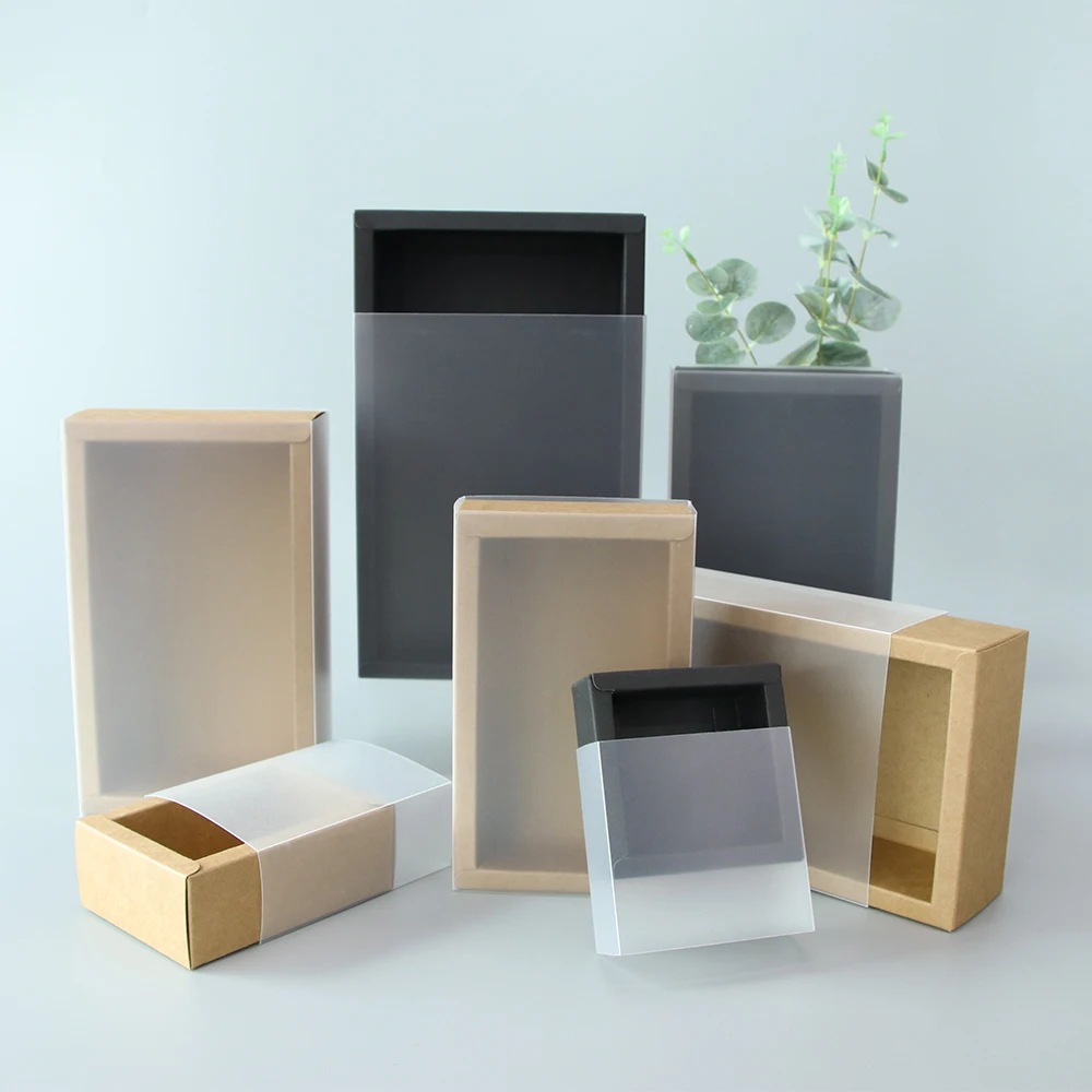 Kraft Paper Gift Box Pvc Transparent Window Black Box Packaging Box