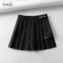 Корейская уличная юбка Харадзюку с пуговицами, с открытыми боками, плиссированная бандажная микро юбка с оборками, Kawaii, женские сексуальные Асимметричные Короткие мини-юбки