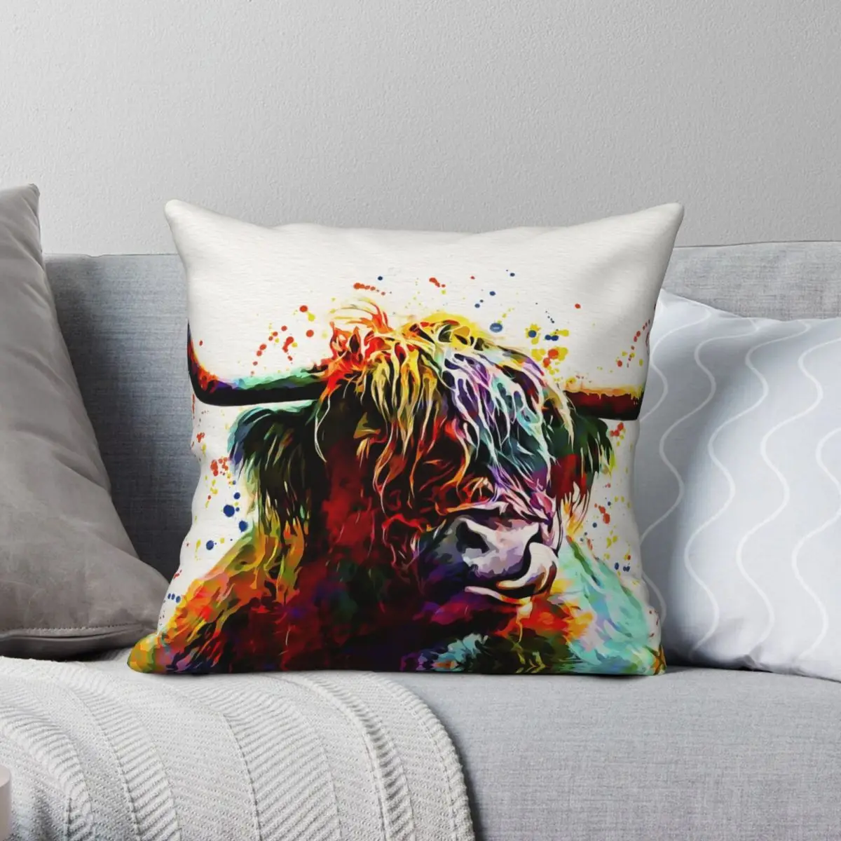 

Highland Cow Watercolor Square Pillowcase Polyester Linen Velvet Pattern Zip Decor Pillow Case Bed Cushion Cover