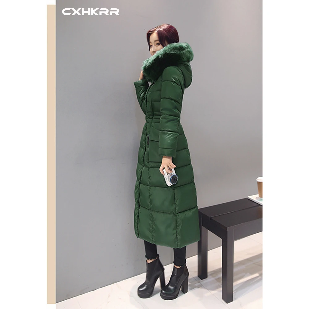 CXHKRR Новая женская парка пальто зимнее пальто женское зимнее пальто X-Long Женское зимнее пальто с меховым воротником Толстое Зимнее пальто с капюшоном размера плюс Co