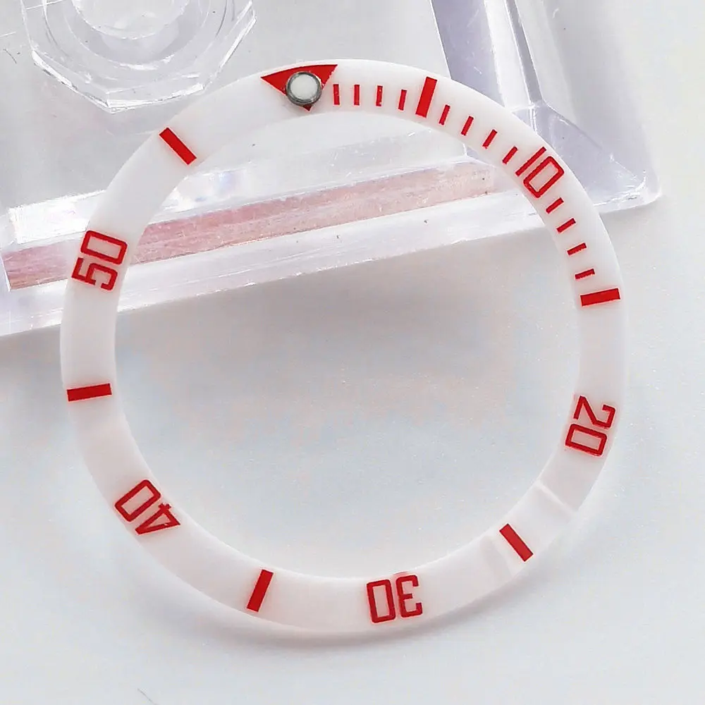 

Watch parts 38mm Full white bezel with red mark Insert for 40mm automatic watches P300-(60)