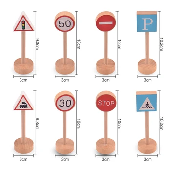 

16 Stks/Set Van Houten Straat Verkeersbord Model Bouwstenen Kinderen Educatief Speelgoed Kinderen Geschenken Studenten