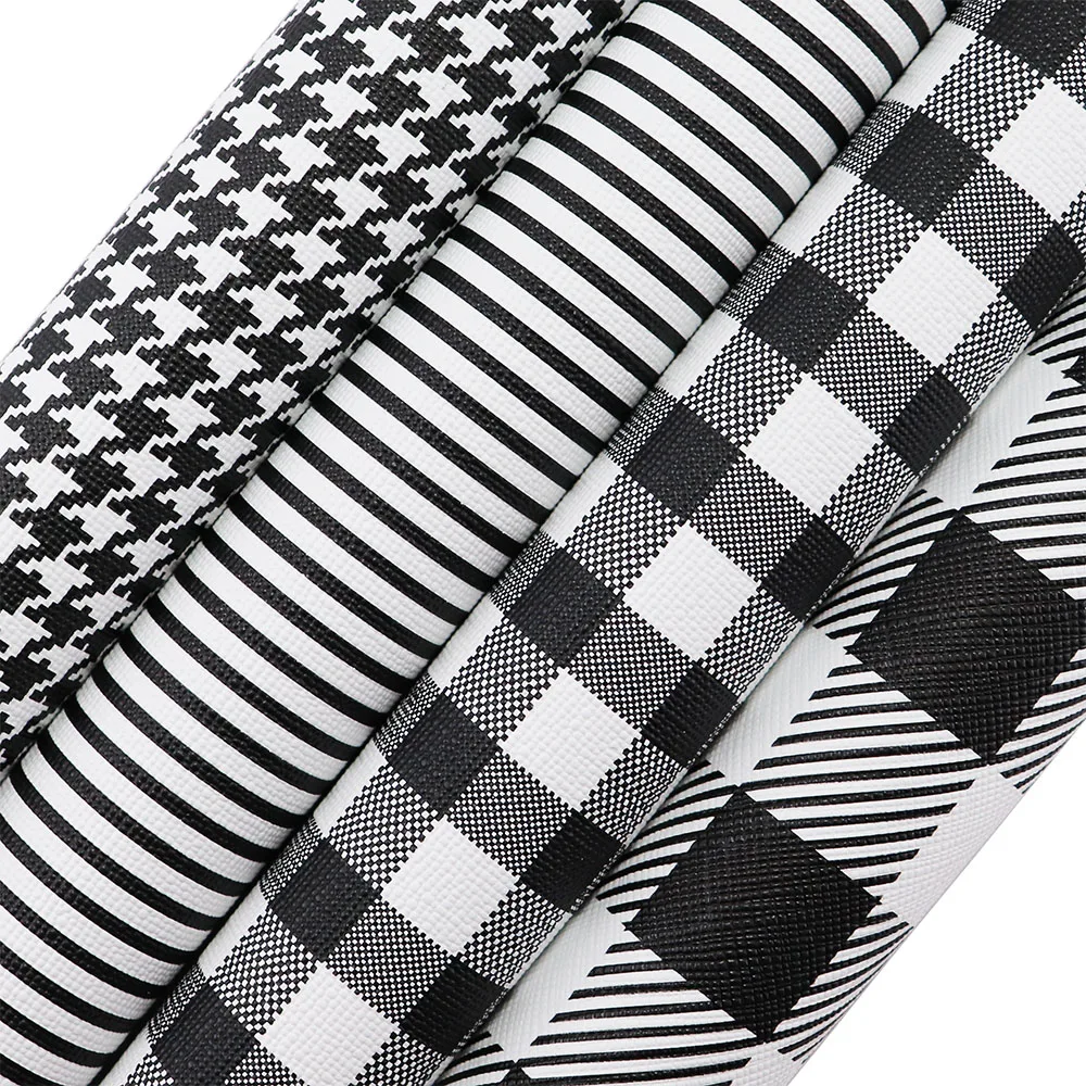 30x132cm Black & White Stripe / Colored Bird Plaid Faux Leather Fabric – DIY Bows, Handbags & Craft Material (BH044) 1