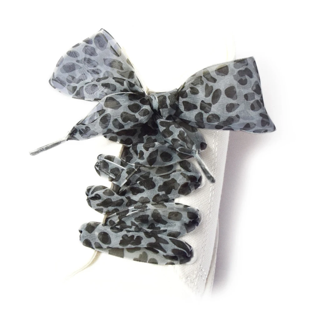 Leopard Print Lace Shoelace Accessories - Elegant Shoe Decorations, One Pair