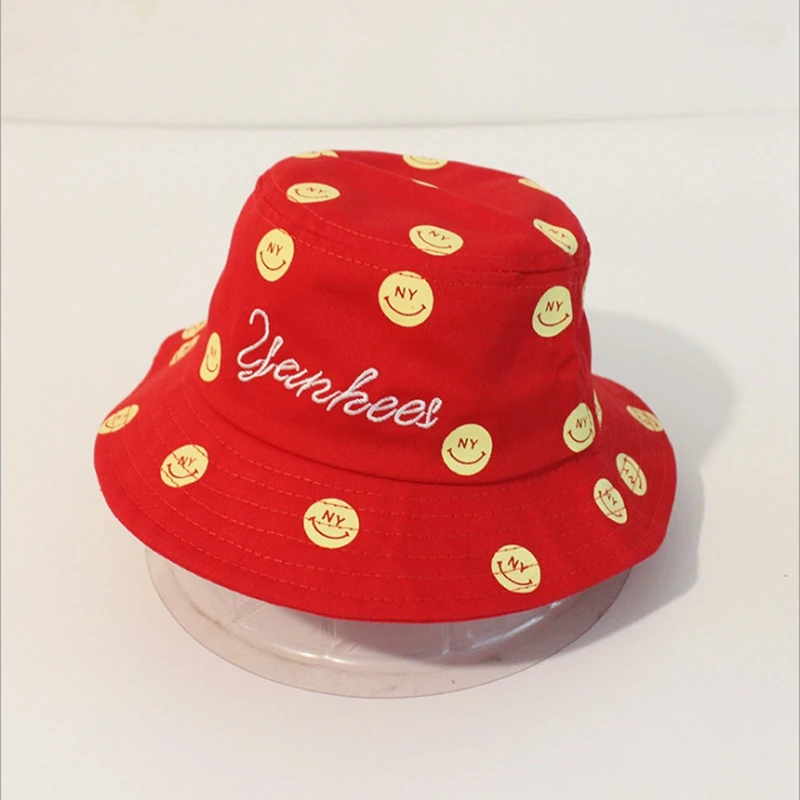 2-7year kids fisherman's hat smiling face print new embroidered children's fashion 52cm cap breathable comfortable