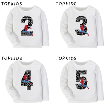 

2019 Boys Girls Spider Man Birthday Number 1-11 Print T shirt Kids Long Sleeve T-shirt Baby Super Hero Funny Clothes,LKP5336