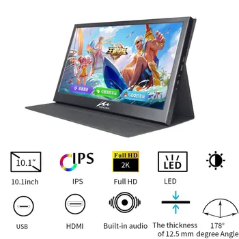 

10.1 inch Portable Display for PS3 PS4 Switch XBOX Gaming 2K IPS Monitor with Bulid-in Speaker Touch Screen 2 Mini HDMI USB Port