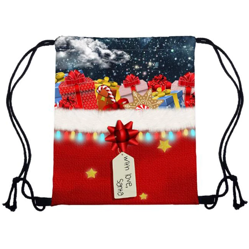 Сумка с веревкой, женская сумка с карманом, сумка через плечо на Рождество с 3-D цифровой печатью, школьный рюкзак на шнурках для девочек
