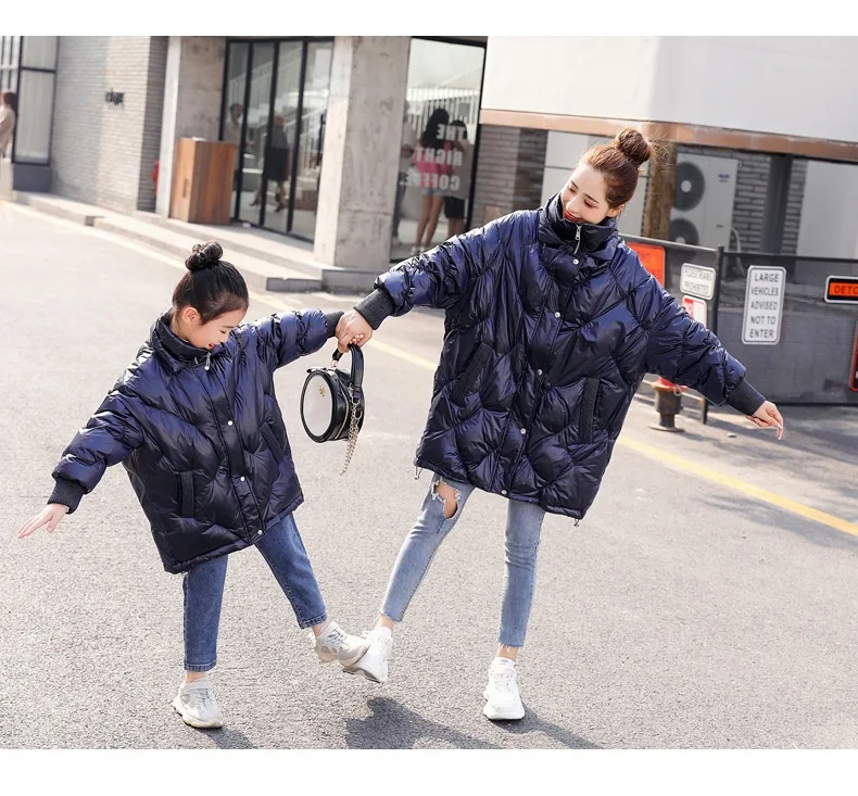 WLG family matching clothes mother and daughter down coats 90% white duck down long style yellow dark blue down coat