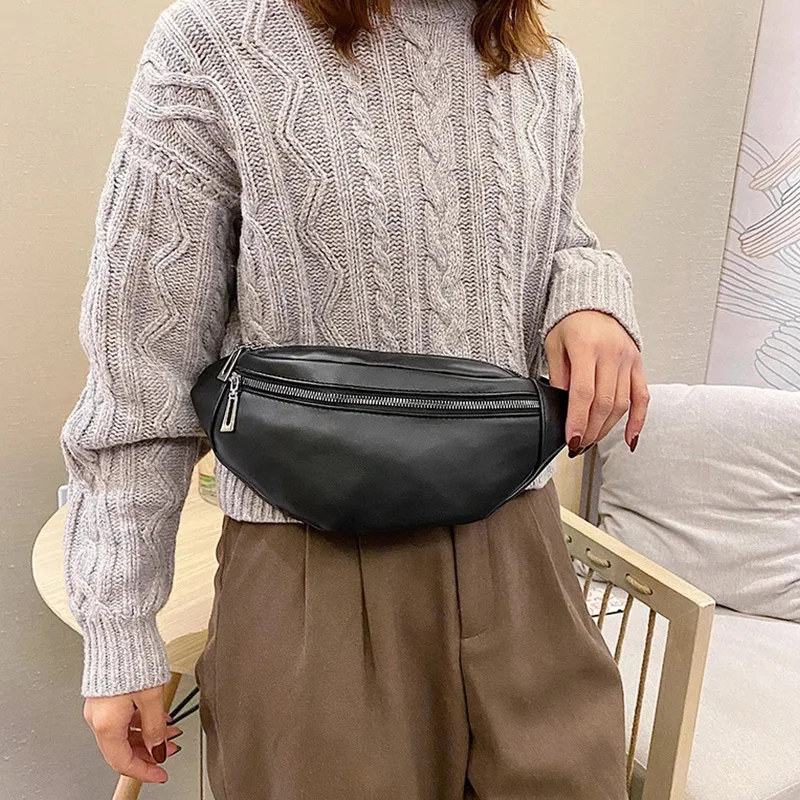 

Women Fashion Belt Bag Pu Leather Fanny Pack Chest Bag Designer Simple Shoulder Bags Movement Banana Waist Packs Phone Pocket