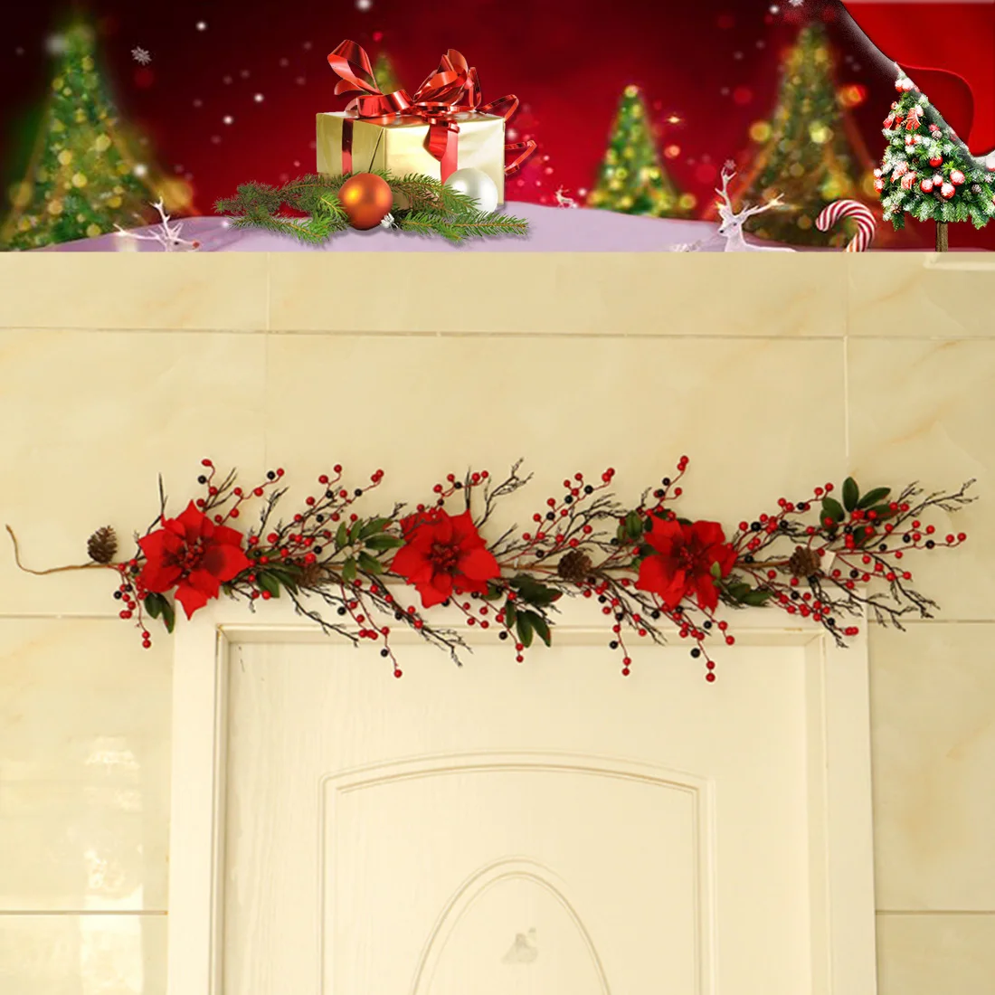 Simulation DIY Party Flower Rattan Wall Hanging Red Fruit Artificial Plant Home Decorative Christmas Wedding Festival Window
