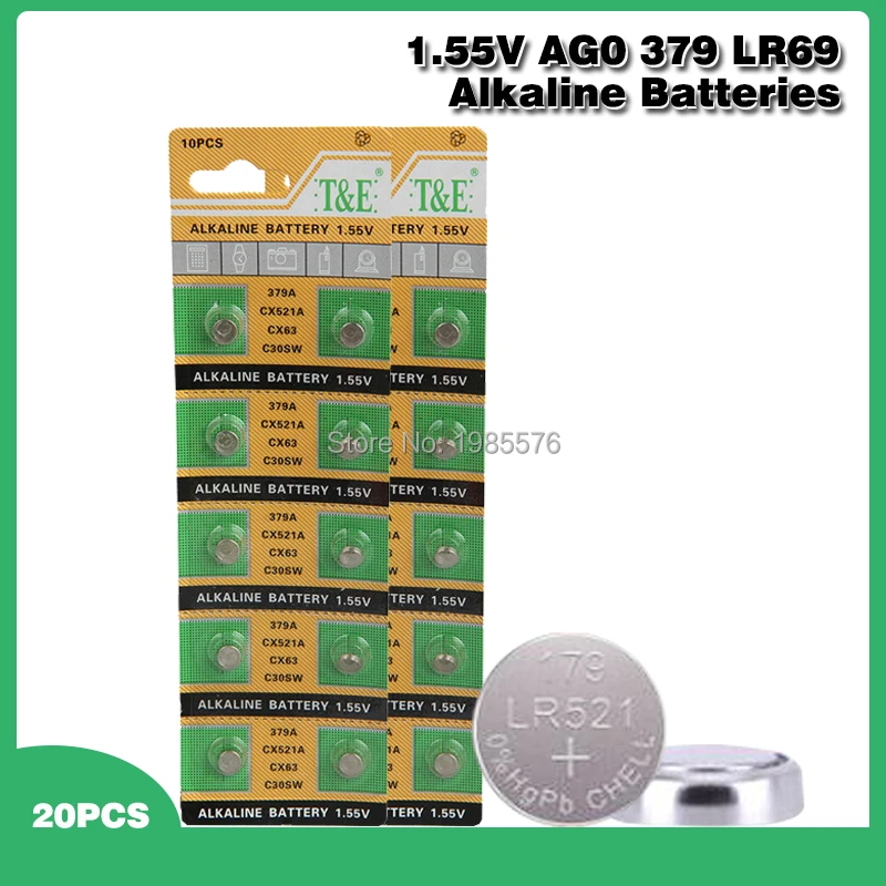 Pilas de botón de 20 piezas, 10mAh, AG0, LR521, 379A, SR521, 379, 618, SR63, 521, SR521SW, para reloj, Zinc, manganeso