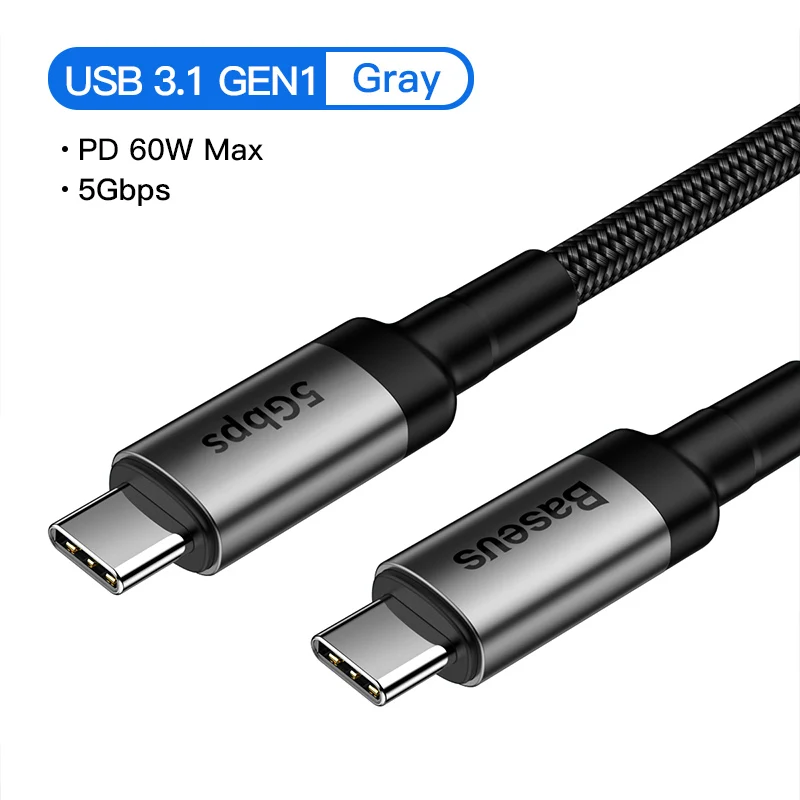 Gray 60W Cable Кабель Baseus USB 3,1 type C к usb type C для samsung S9 S10 Xiaomi Quick Charge 4,0 PD 100W быстрое зарядное устройство HDMI кабель для MacBook - Цвет: Gray 60W Cable