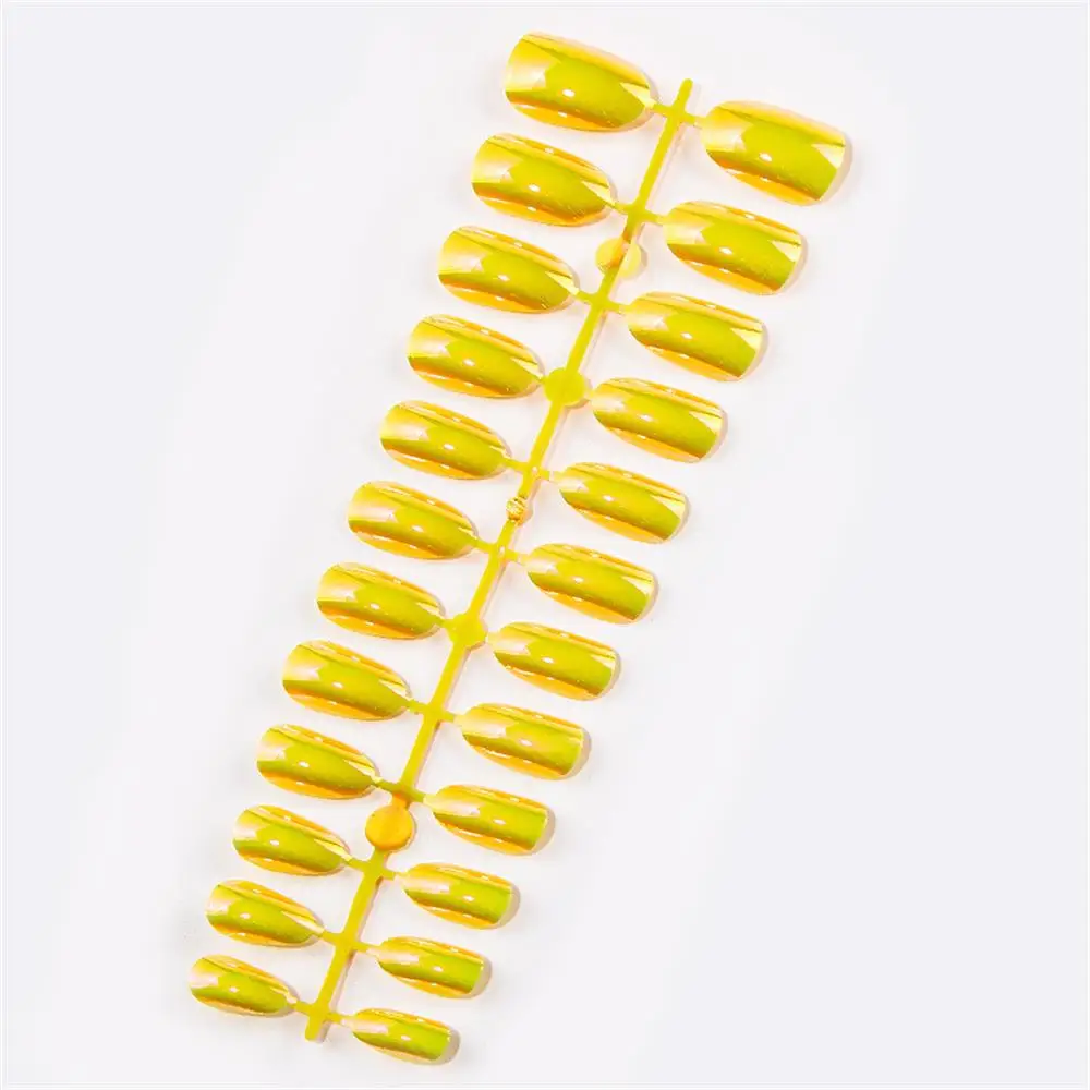 24Pcs Full Cover Stiletto Nails Tips Metal Color False Nail Salon Mirror Acrylic Laser Fake Nails Tips Manicure Decor Tool