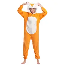 Для женщин и взрослых Милая лиса, животное костюм одна деталь молния с капюшоном пижамы Хэллоуин Косплей Зима фланелевая свободная одежда для сна