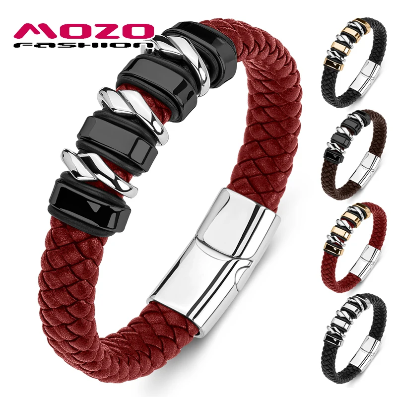 MOZO FASHION 2023 New Men Braided Genuine Leather Trendy Bracelets Punk Bangles Women Accessory Novelty Jewelry Gifts 173