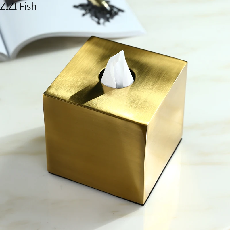 Metal Tissue Box Square Golden Rectangle House Geometry Desktop Storage Organization Modern Home Decoration Accessories 4
