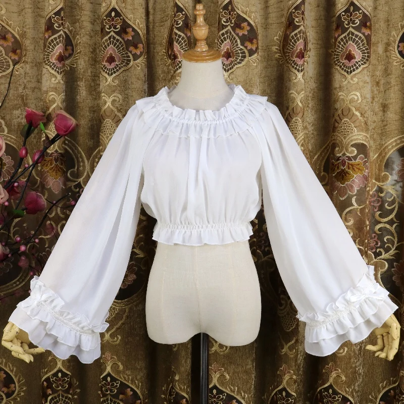 Lolita Manis Ruffles Chiffon Blus 