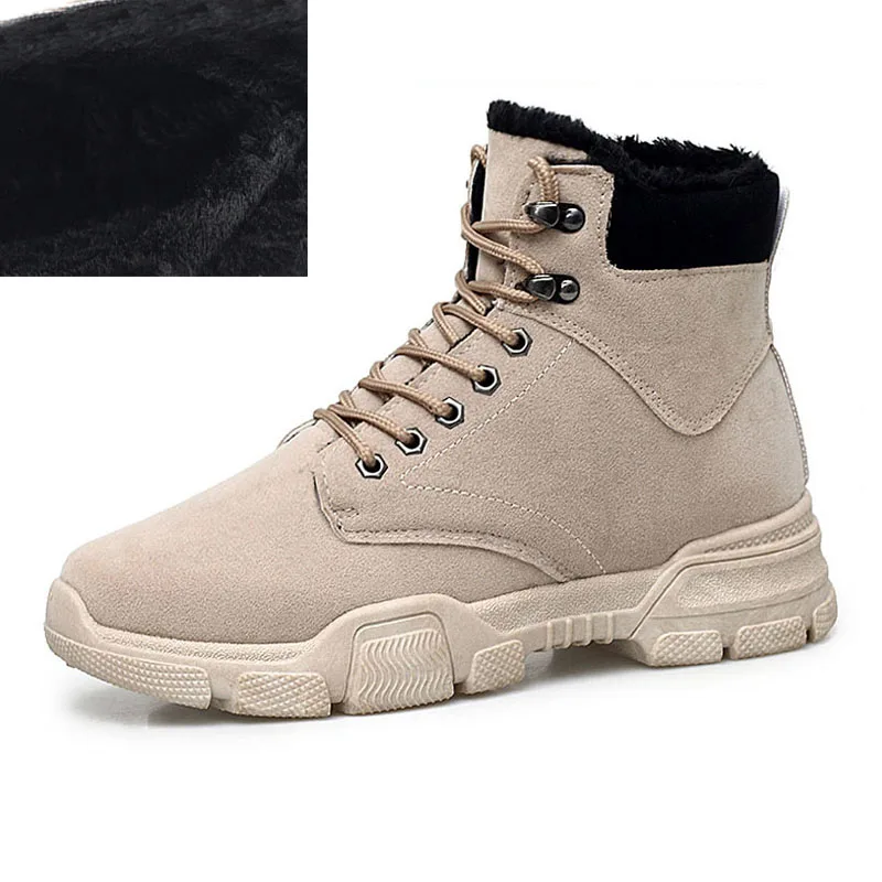 Winter Beige FEVRAL/ популярные мужские ботинки модные зимние ботильоны из коровьей замши новые осенние повседневные ботинки с высоким берцем из дышащего материала размеры 39-45 - Цвет: Winter Beige