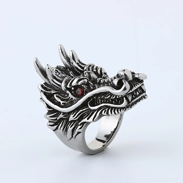 Мужские кольца в стиле ретро, готика, панк, Череп, волк, дракон, мужские кольца, ювелирные изделия на Хэллоуин, Змеиный череп, кольца из нержавеющей стали, подарок - Цвет основного камня: R1158-1