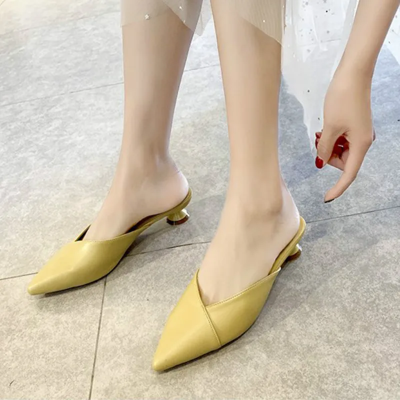 

New Fashion Women Slippers Summer/Spring/Autumn Wine-glass-heel Pointed Toe 3cm High Heels Solid Outside Casual Female Slides