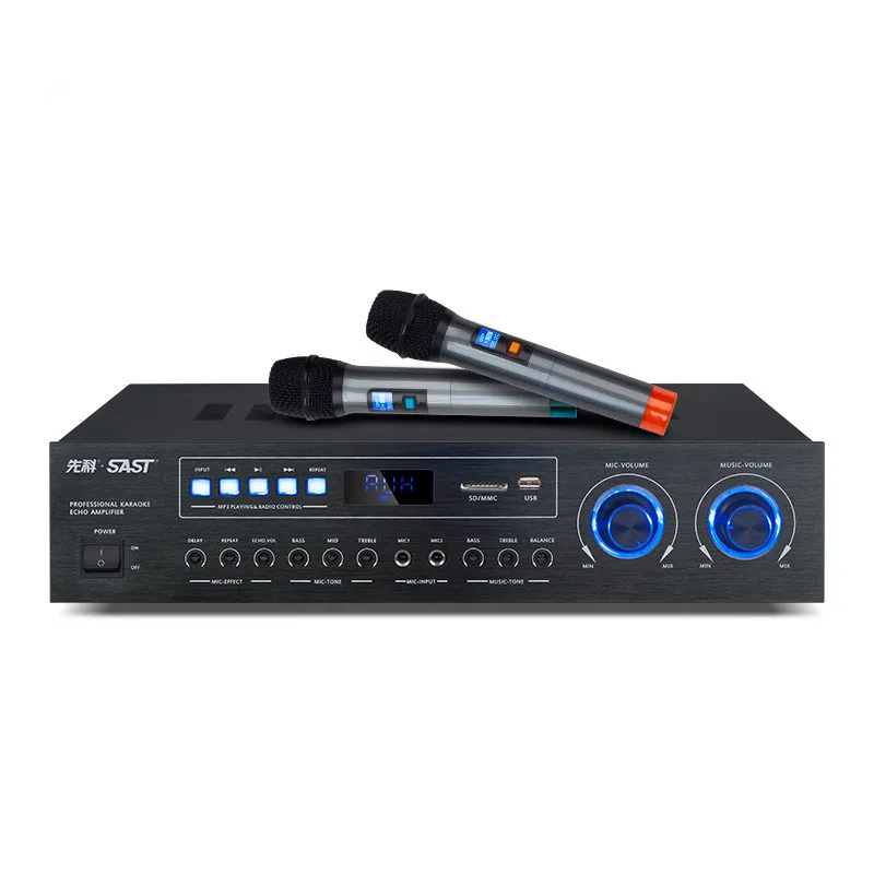with microphone AV- усилитель 2,0 канала 300 Вт/hifi Bluetooth USB/SD без потерь декодирование дома KTV усилитель/два микрофона K песня choru - Цвет: with microphone