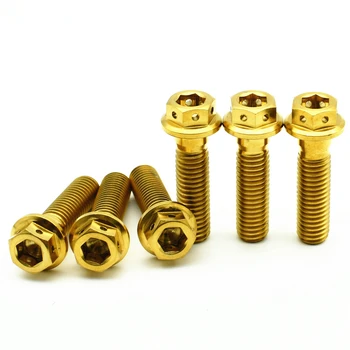 

Ti Bolt M8 Titanium bolts Motorcycle DIY MTB Gold Color Flange Head Hexagon Ti screws Ti fastener 4/6 pcs