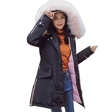 Зимняя теплая однотонная женская пуховая парка с большим воротником куртка большого размера новая стильная зимняя куртка Паркера средней длины 812