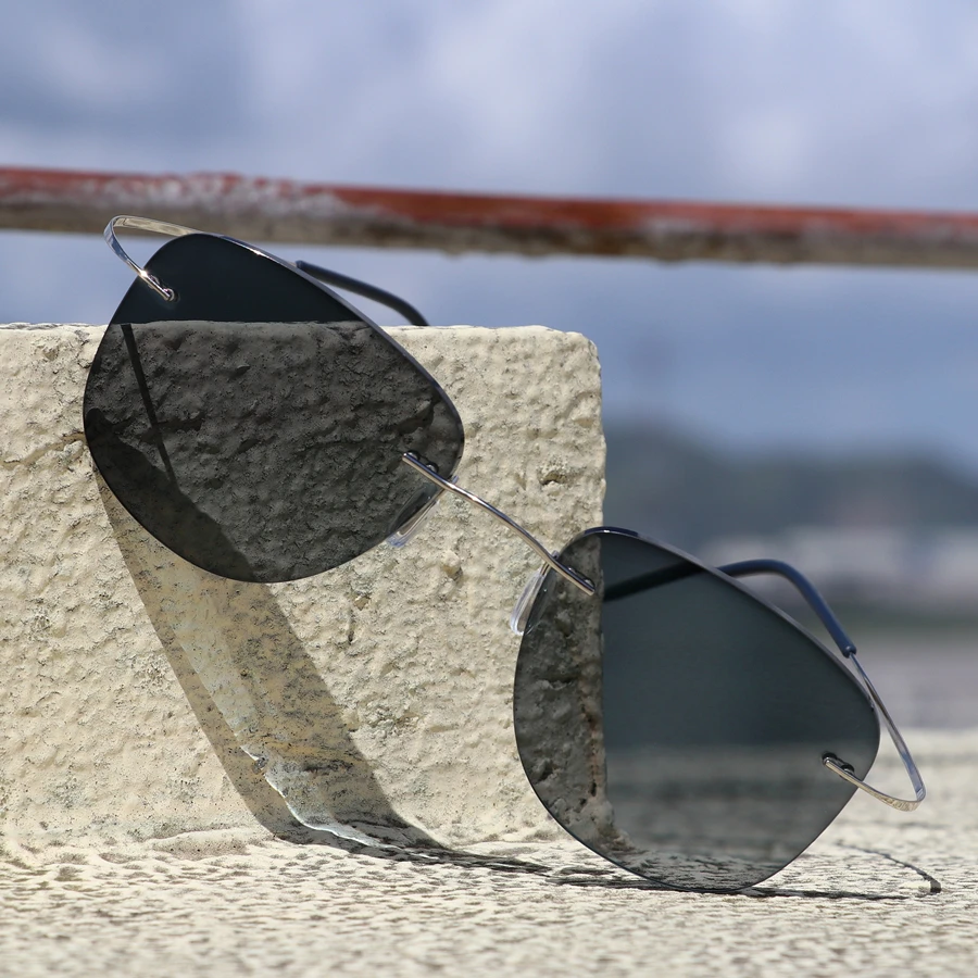 Buy Titanium Transition Aviation Sunglasses Photochromic Reading Glasses Rimless Eyeglasses Men with Diopters