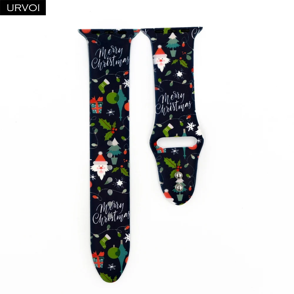 Midnight Xmas Спортивный ремешок с URVOI принтом для Apple Watch, серия 5, 4, 3, 2, 1, силиконовый ремешок с рождественским Сантой и снеговиком для iWatch, Рождественский подарок на запястье - Цвет ремешка: Midnight Xmas