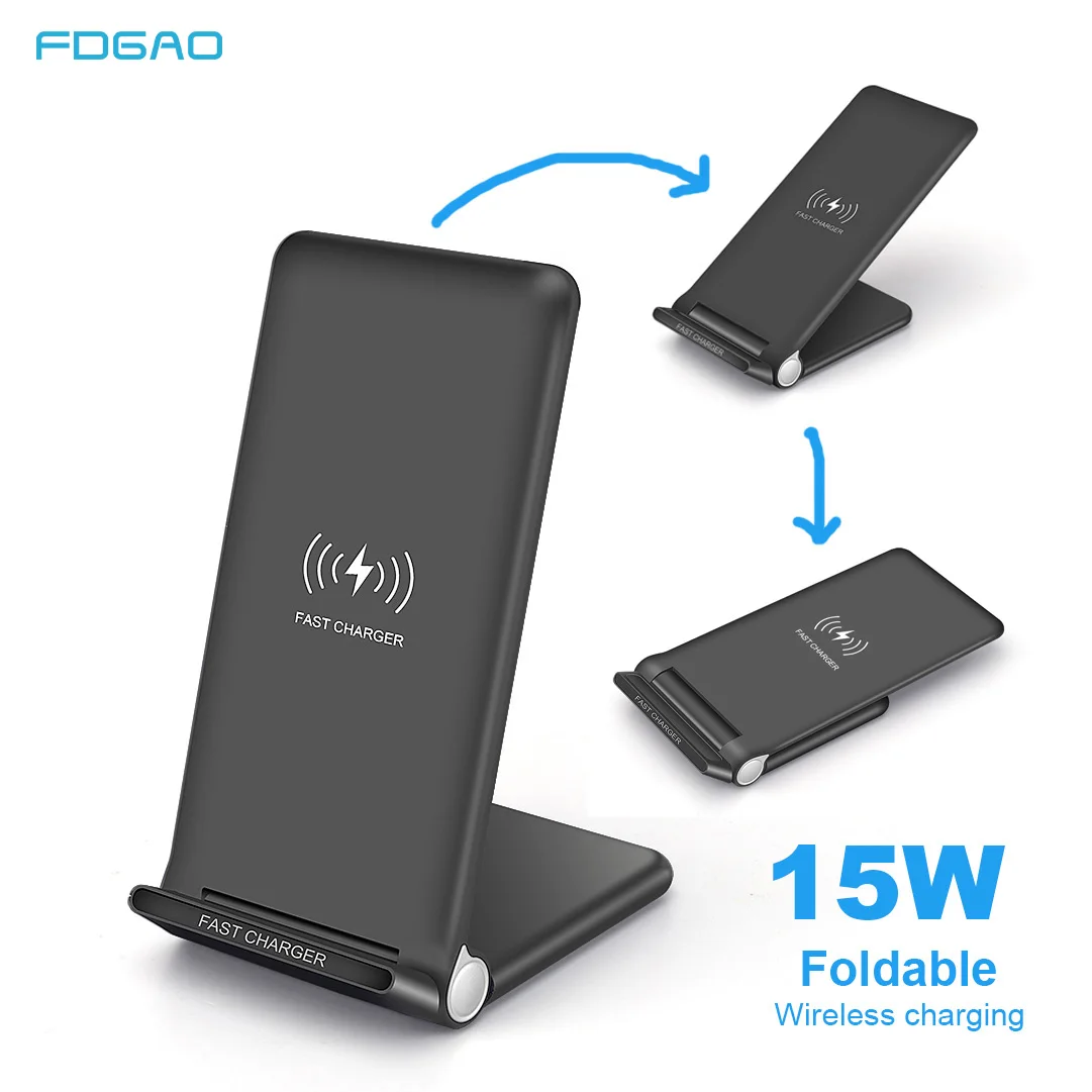 

FDGAO Stand Fast 15W Wireless Charger Foldable USB C Qi 10W Charging Pad Station for iPhone 11 Pro XS XR X 8 Samsung S10 S9 S8