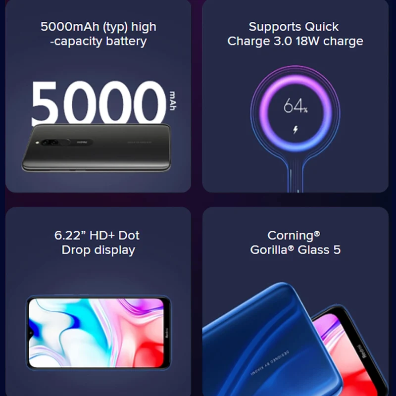 Смартфон Xiaomi Redmi 8 с глобальной версией, 3 ГБ, 32 ГБ, Восьмиядерный процессор Snapdragon 439, аккумулятор 5000 мАч, двойная камера 12 Мп, экран 6,22 дюйма