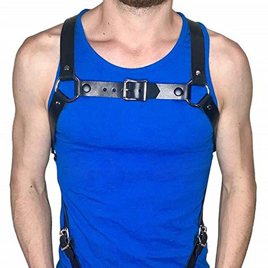  Men's Lingerie Body Chest Leather Harness Adjustable Suspenders Armor Buckles Costume  