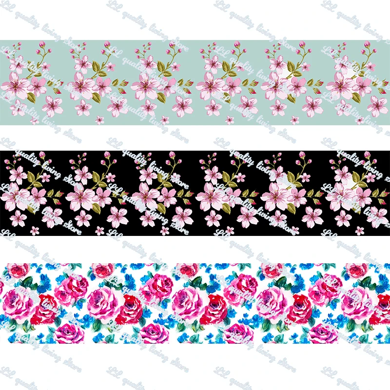 

flower printed grosgrain ribbon 22mm 25mm 38mm Gift Bow Craft Wedding Party Supplies Silk Sewing Accessories Fabric 50 yards
