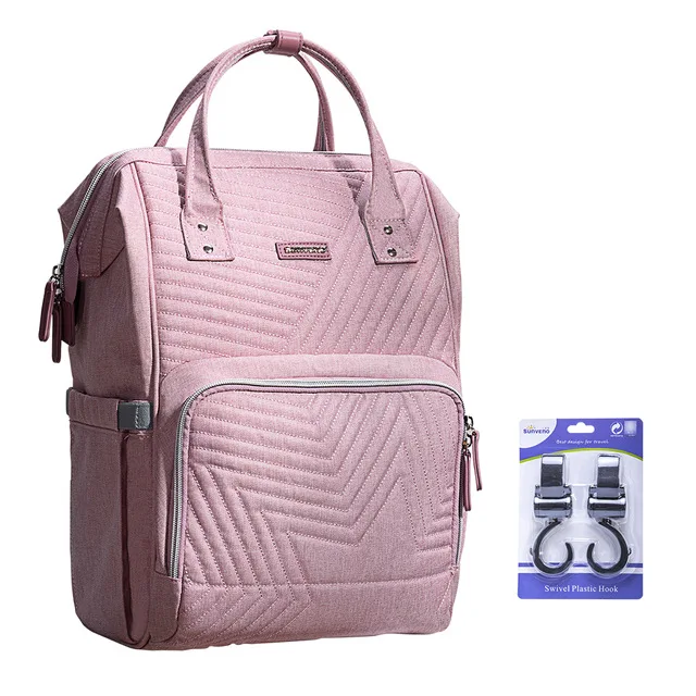 Pink with Hooks Модная сумка для подгузников, большой Стеганый рюкзак для мам Уход за ребенком, сумка для кормления, дорожный рюкзак для коляски, Детская сумка для подгузников, уход за ребенком - Цвет: Pink with Hooks
