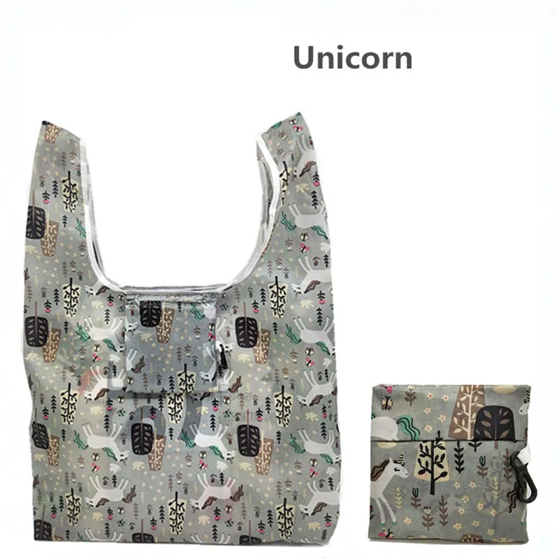 Unicorn GABWE, новая переработанная сумка для покупок с фламинго, эко многоразовая сумка для покупок с короткими ручками, Сумка с мультяшным цветочным рисунком, складная сумка на плечо, сумки с принтом - Цвет: Unicorn
