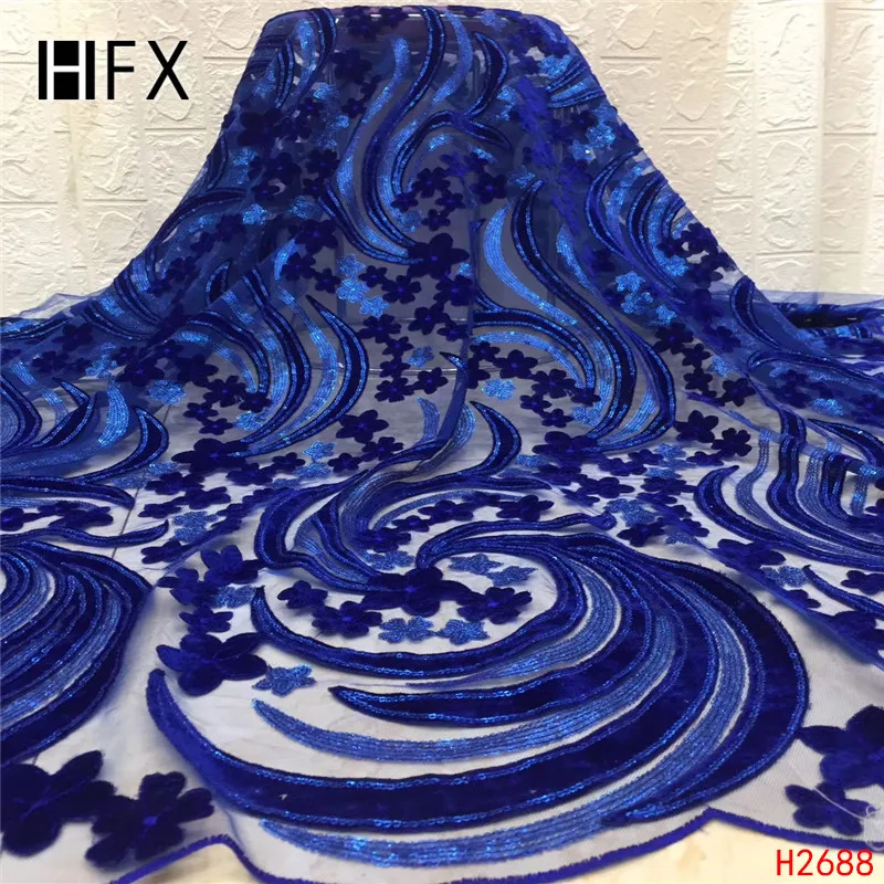 HFX нигерийская кружевная ткань качественное блестящее бархатная ткань с кружевом фуксия розовый вышитый тюль Африканское бархатное кружево ткань H2688