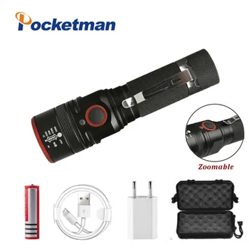 

XML-T6 Led Flashlight Zoomable 3 modes torch lantern USB Rechargeable Flashlight with USB cable Camping Flashlamp
