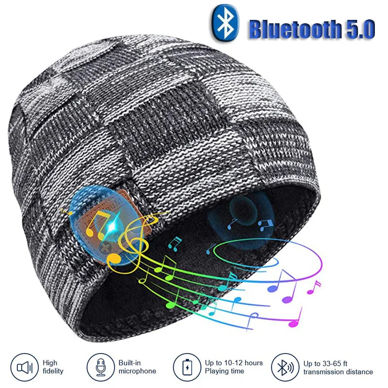 Winter Bluetooth Headphone Hat Stereo Sport Music Headset Knitted Beanie Cap Support Handsfree USB Charging Cable